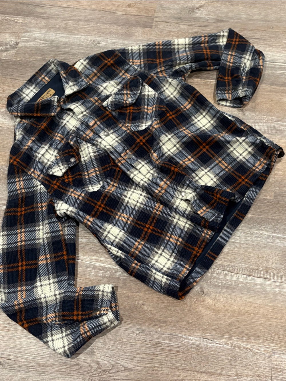 Men's Plaid Shirt Jacket - Navy, Cream & Brown Lightweight Shacket